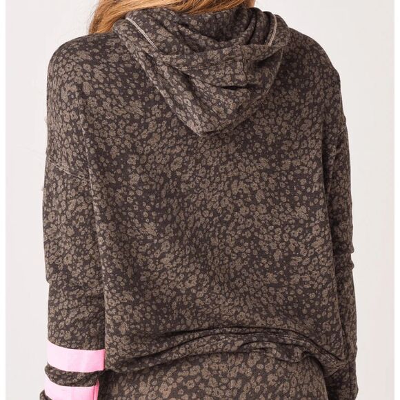 NEW! Sundry Teddy Striped Floral Hoodie Brown w/Pink Arm Stripes Size Small (1) - Picture 2 of 13